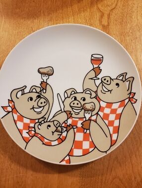 Variations Hog Heaven by Fitz & Floyd 7" Salad Plate Vintage BBQ Decor